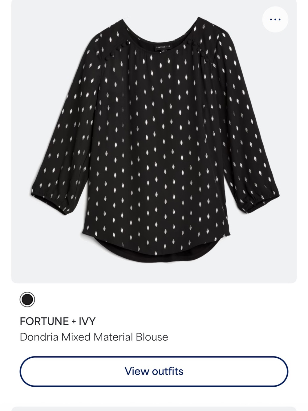 Black Metallic Patterned Long-Sleeve Blouse NWOT